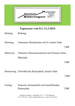Tagesessen vom 8.3.-11.3.2016 - Albstadion Gaststätte “Sporthaus”
