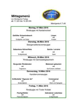 WOCHENMENÜKARTE vom 7. bis 11.März 2016