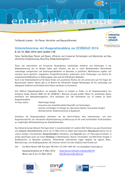 Unternehmerreise mit Kooperationsbörse zur ECOBUILD 2016