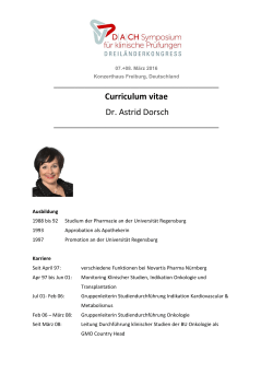 Curriculum vitae Dr. Astrid Dorsch - Symposium-Klinische