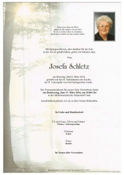 Parte Josefa Schletz, verstorben am 8. März 2016, Stattersdorf