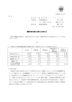 業績予想の修正に関するお知らせ (16/3/9)