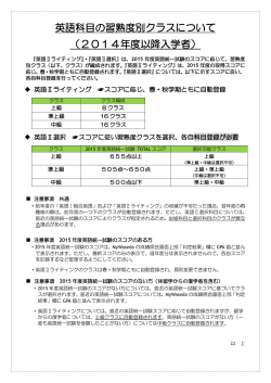 英語科目の習熟度別クラスについて （2014年度以降入学者）