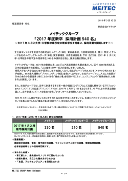 メイテックグループ 『2017 年度新卒 採用計画 540 名』