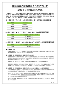 英語科目の習熟度別クラスについて （2013年度以前入学者）
