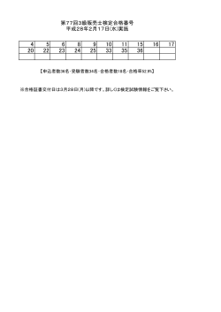 第77回3級販売士検定合格番号 平成28年2月17日(水)実施