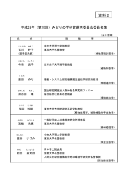 資料2 平成28年(第10回)みどりの学術賞選考委員会委員名簿（PDF
