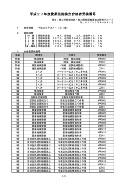 平成27年度後期技能検定合格者受検番号