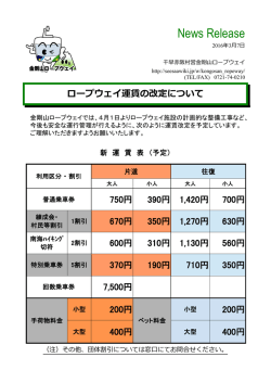 ロープウェイ運賃の改定について