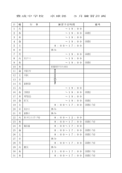 豊成中学校 卓球部 7月練習計画 日 曜 行 事 練習