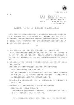 株式報酬型ストックオプション（新株予約権）の発行に関するお知らせ