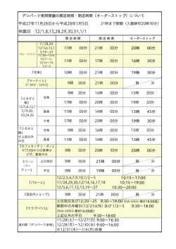 H27 各店舗 冬季夜間開園日営業時間