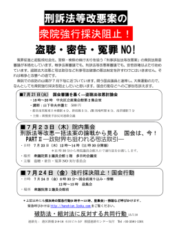 刑訴法等改悪案の 衆院強行採決阻止！ 盗聴・密告・冤罪 NO!