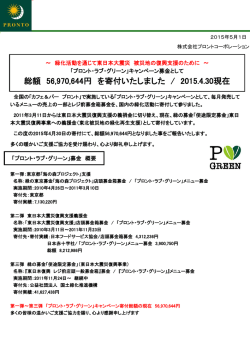 【News】「プロント・ラブ・グリーン」キャンペーン募金として総額56970644