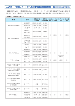 JANコード削除、カートンへの可変情報追加等対応一覧
