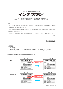 JANコード表示削除に伴う包装変更のお知らせ（ｲﾝﾃｸﾞﾗﾝ）