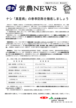 ナシ「黒星病」の春季防除を徹底しましょう