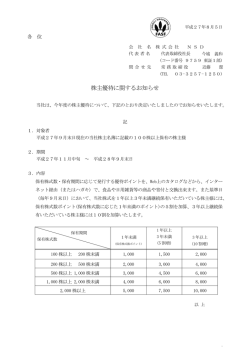 株主優待に関するお知らせ( 128KB)