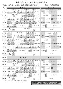 東砂スポーツセンタープール利用予定表