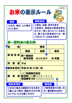 単一原料米の表示例