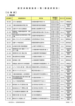 1．熱処理 認 定 消 毒 実 施 者 一 覧 （ 都 道 府 県 別 ） 【 北 海