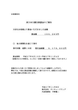 東日本大震災救援金のご報告