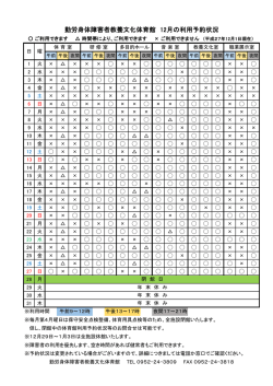 勤労身体障害者教養文化体育館 12月の利用予約状況