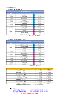＜全日 東京行き＞ ＜全日 山形・新庄行き＞