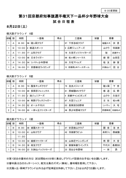 8月22日（土）試合日程表 - 全京都少年野球振興会 天下一品杯