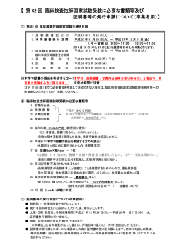 【 第 62 回 臨床検査技師国家試験受験に必要な書類等及び