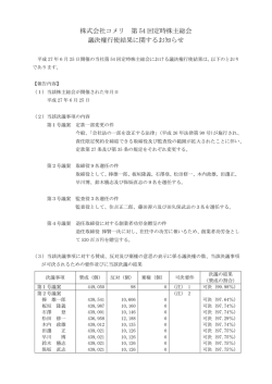 株式会社コメリ 第 54 回定時株主総会 議決権行使結果に関するお知らせ