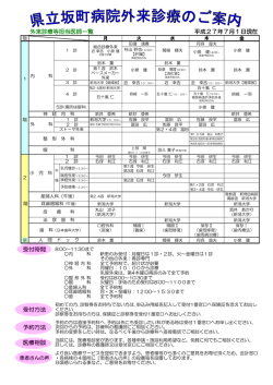 医療相談 予約方法 受付方法 受付時間 外来診療等担当医師一覧 平成