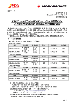 （コードシェア）路線を決定 - フジドリームエアラインズ