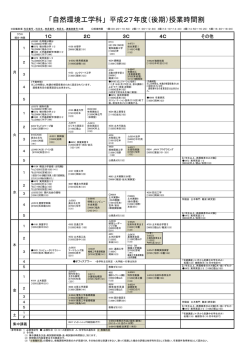 「自然環境工学科」 平成27年度（後期）授業時間割