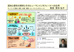 認知と感性の解析とそのヒューマンインタフェースへの応用 教授 野本弘平