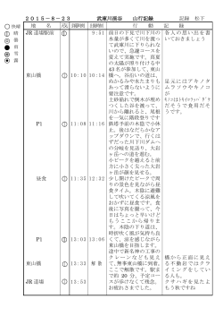 2015－8－23 武庫川渓谷 山行記録 記録 松下 地 名 天気 到着時刻