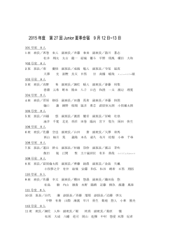 2015 年度 第 27 回 Junior 夏季合宿 9 月 12 日~13 日