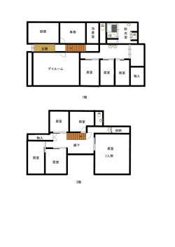 廊下 1階 2階 厨房 デイルーム 事務 当 直 室 脱 衣 室 居室 居室 居室 物