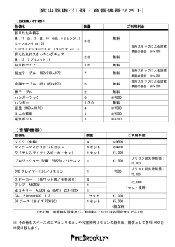 貸出設備/什器・音響機器リスト （設備/什器） 設備名