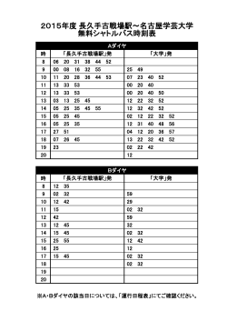 2015年度 長久手古戦場駅～名古屋学芸大学 無料シャトルバス時刻表