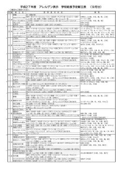 平成27年度 アレルゲン表示 学校給食予定献立表 （9月分）