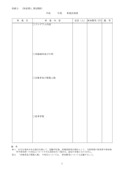 別紙3 （別表第1、第2関係） 平成 年度 事業計画書 事 業 名 事 業 内 容