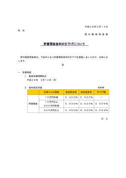 貯蓄預金金利の引下げについて