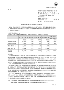 業績予想の修正に関するお知らせを開示しました 2016年3月15日