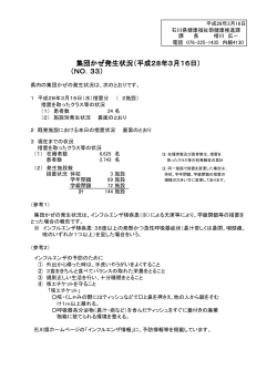 （NO．33） 集団かぜ発生状況（平成28年3月16日）