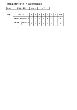 H28年度生駒市ソフトボール協会主催大会結果 0 0 0 1 3 1 5 3 0 1 1 1 x 6