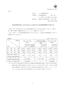 東京証券取引所JASDAQへの上場に伴う当社決算情報等のお知らせ