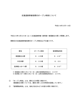 北海道新幹線各駅のオープン時刻について