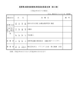 長野県消費者被害救済委員会委員名簿（第4期）