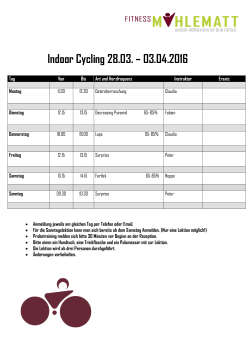 Indoor Cycling 28.03. – 03.04.2016